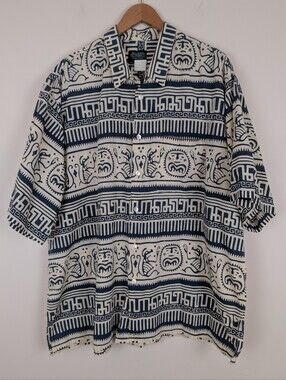 Vintage J. Peterman Company Hand Printed Batik Cotton Short Sleeve Shirt